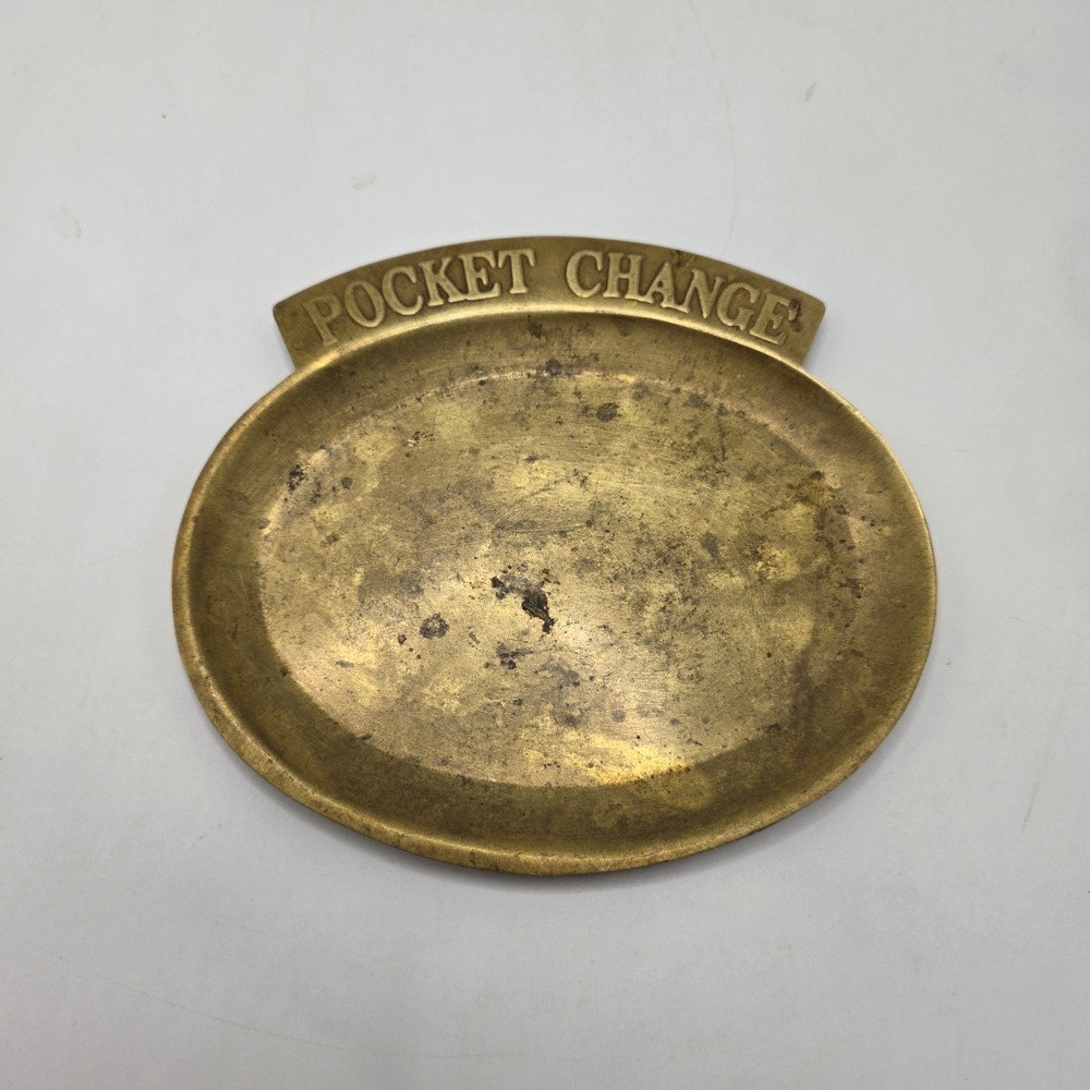 Vintage Brass Pocket Change Valet Tray Coin Dish Catchall Patina Entryway Decor